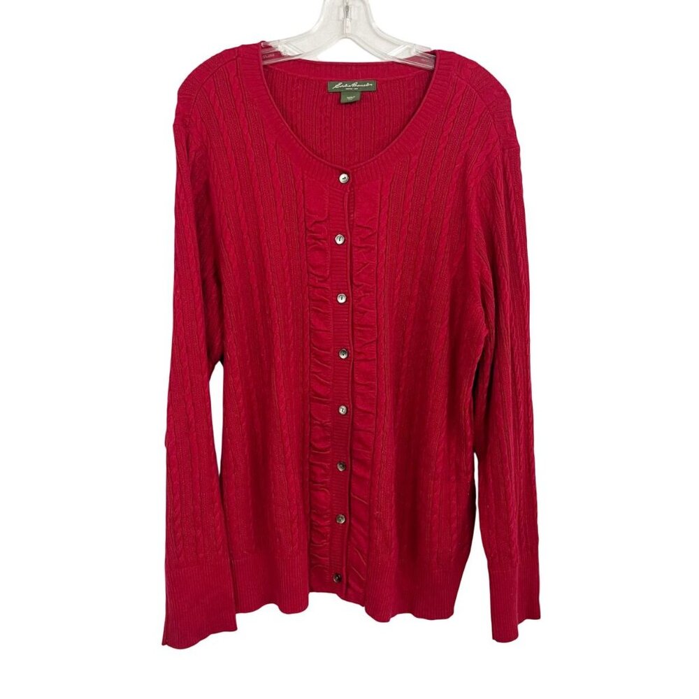 Eddie Bauer Women's Red Cable Knit Button Front Cardigan Sweater Size‎ XXL